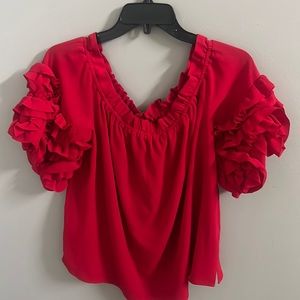 Vince Camuto red ruffle sleeve off the shoulder blouse